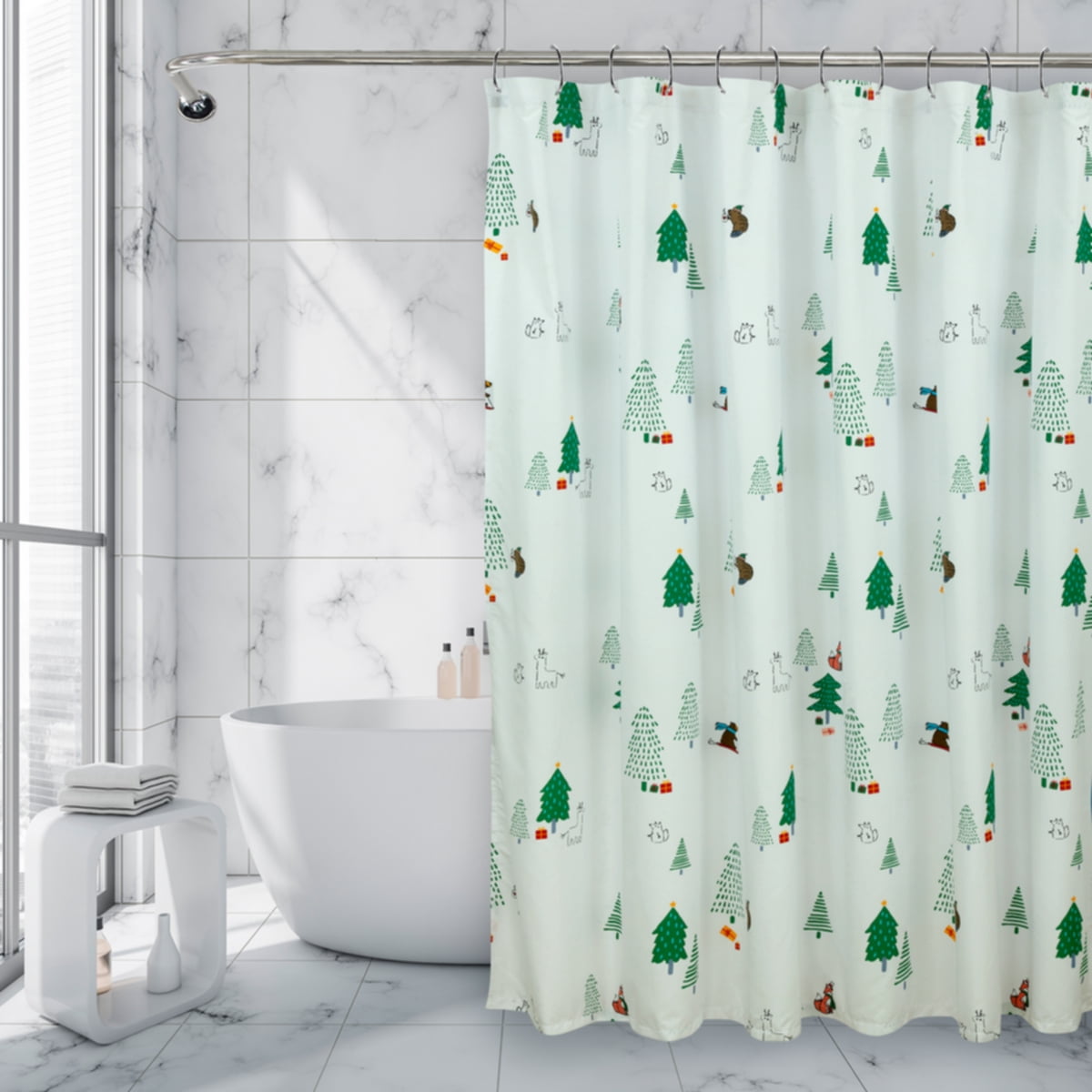 Lemon Shower Curtain - Watercolor Green Leaves & Yellow Fruit, 72x72 Inch, Polyester Waterproof Fabric With Hooks