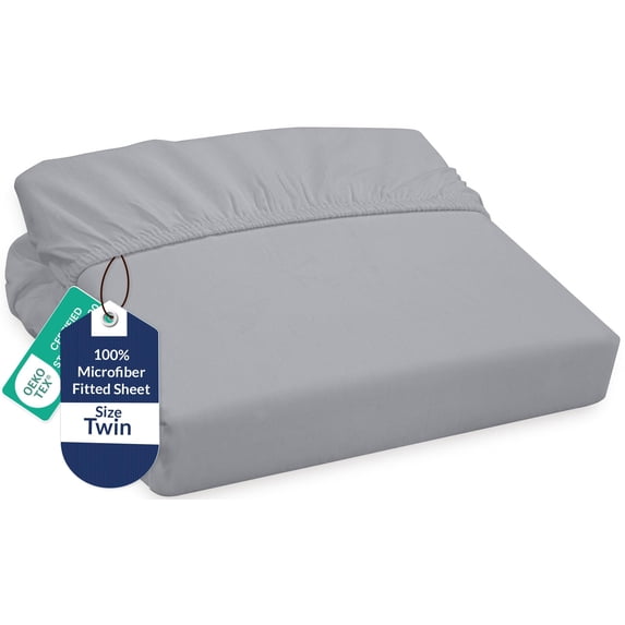 Royale Linens Fitted Sheet Twin - Ultra Soft 1800 Brushed Microfiber - Hotel Luxury Bottom Sheets - Wrinkle Free & Fade Resistant - Deep Pocket Fitted Sheet Only (Twin, Silver)