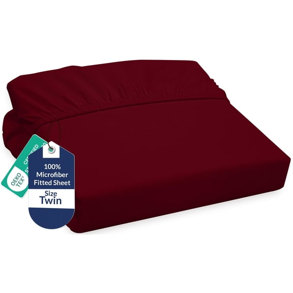 Royale Linens Fitted Sheet Twin - Ultra Soft 1800 Brushed Microfiber - Hotel Luxury Bottom Sheets - Wrinkle Free & Fade Resistant - Deep Pocket Fitted Sheet Only (Twin, Burgundy)