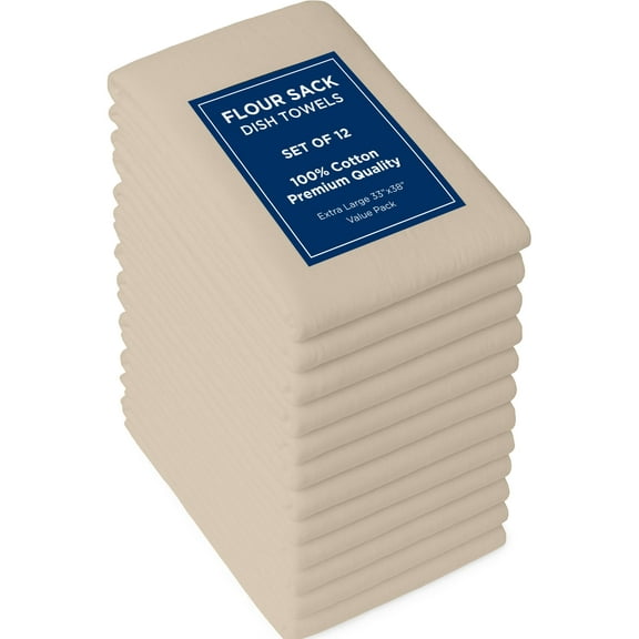 ROYALE LINENS Flour Sack Dish Towels - Kitchen Towel - Super Absorbent Flour Sack -100% Ring Spun Cotton -Tea Towels - for Embroidery, Cloth Diapers, Cheese Strainers (Natural - 33" X 38" Pack of 12)