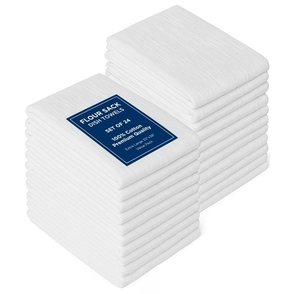 ROYALE LINENS Flour Sack Dish Towels - Kitchen Towel - Super Absorbent Flour Sack -100% Ring Spun Cotton -Tea Towels - for Embroidery, Cloth Diapers, Cheese Strainers (White - 33" X 38" Pack of 24)