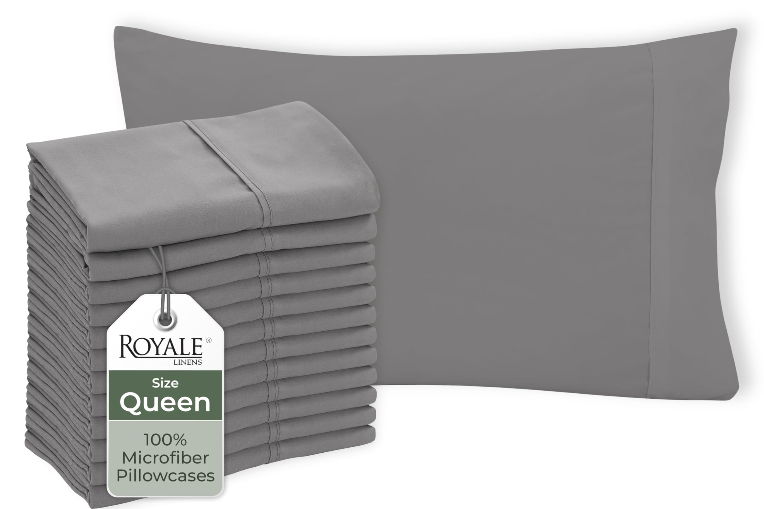 ROYALE LINENS Grey Pillowcase Set of 12 - Queen 20"x30" Bed Pillow Cover - 1800 Brushed Microfiber - Wrinkle & Fade Resistant - Bulk Pillow Cases - Hotel Quality Pillowcase 12 Pack (Queen, Grey)