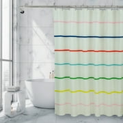 ROYALE LINENS Pack of 1 Double Brushed MICROFBER 1800 Thread Printed Shower Curtain for Bathroom 72 INCHES X72 INCHES for Home Hotel Machine Washable (Standard,Appliqued Stripe White)