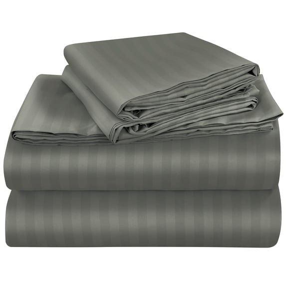 ROYALE LINENS 3 Piece Twin Sheets Set - Soft Brushed 1800 Microfiber Bedding - 1 Fitted, 1 Flat Sheet, 1 Pillow case - Wrinkle Free & Fade Resistant - Hotel Luxury Bed Sheets (Stripe Grey, Twin)