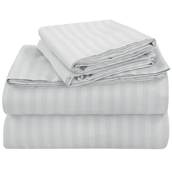 ROYALE LINENS Striped Bed Sheet Set - Brushed Microfiber 1800 Bedding - 1 Fitted Sheet, 1 Flat Sheet, 1 Pillowcase - Wrinkle Resistant - 3 Piece Damask Stripe Bed Sheet Set (Stripe Silver, Twin XL)
