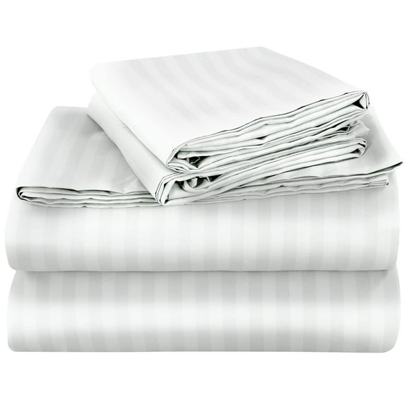 ROYALE LINENS Striped Bed Sheet Set - Brushed Microfiber 1800 Bedding - 1 Fitted Sheet, 1 Flat Sheet, 1 Pillowcase - Wrinkle Resistant - 3 Piece Damask Stripe Bed Sheet Set (Stripe White, Twin XL)