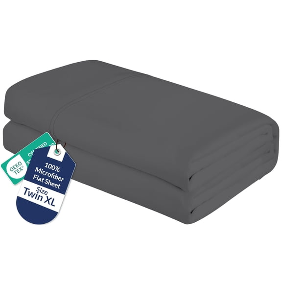 Royale Linens Twin XL Flat Sheet - Ultra Soft Brushed 1800 Microfiber Flat Sheets Only - Wrinkle Free & Stain Resistant - Hotel Quality Top Sheet for Bed (Twin XL, Grey)