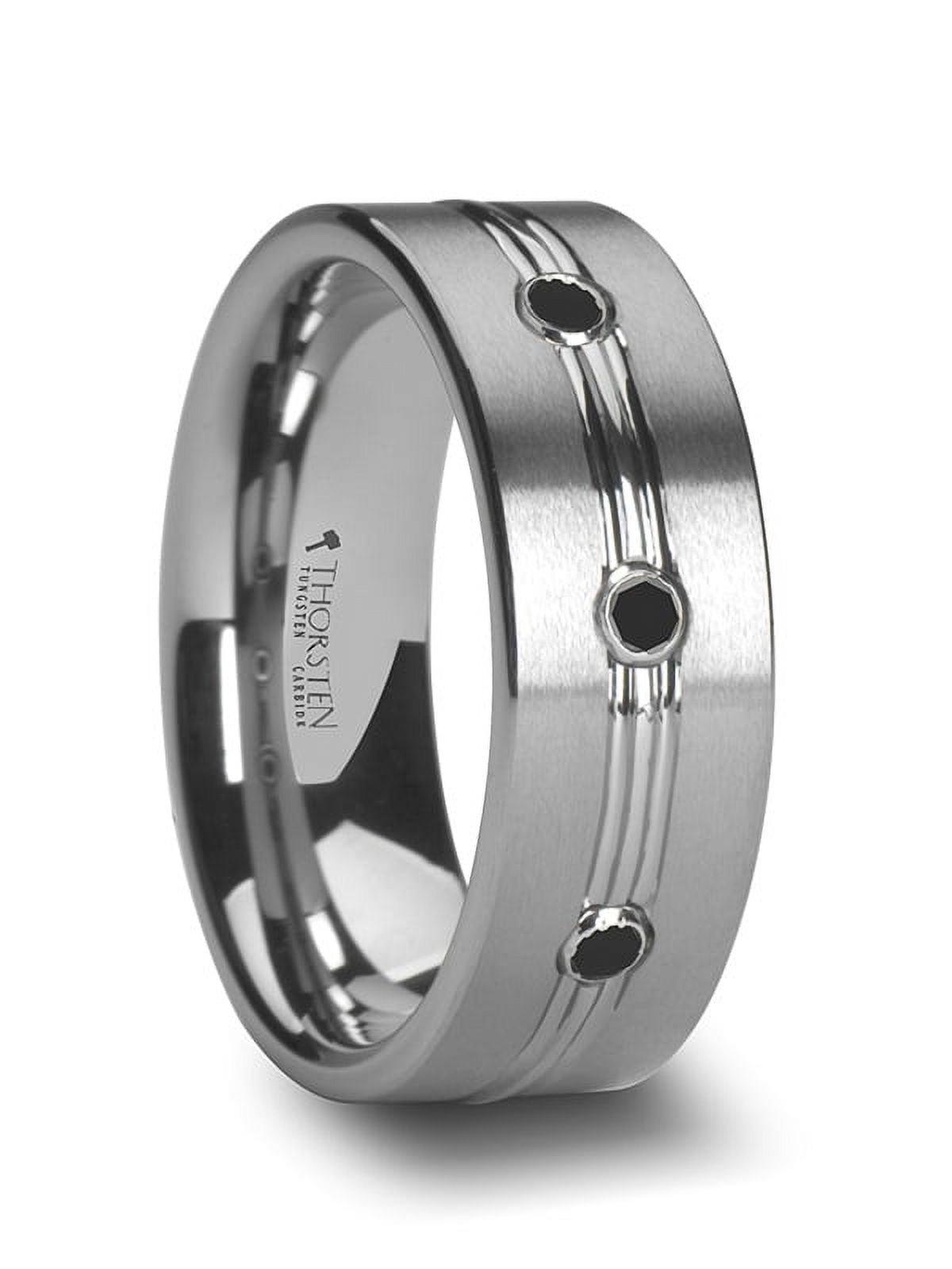 ROYALE Satin Finished Tungsten Ring with Polished Grooved Center and ...