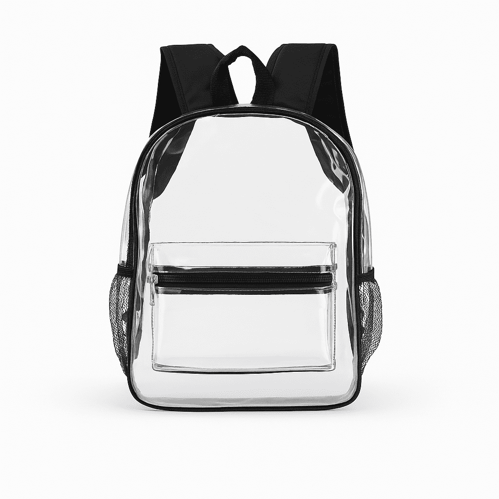 ROYALE black Water-Resistant Plastic Transparent Backpack - Sturdy PVC Clear Bag with Enhanced Straps for School, Office, Stadium, Journey, Safety, Event, University
