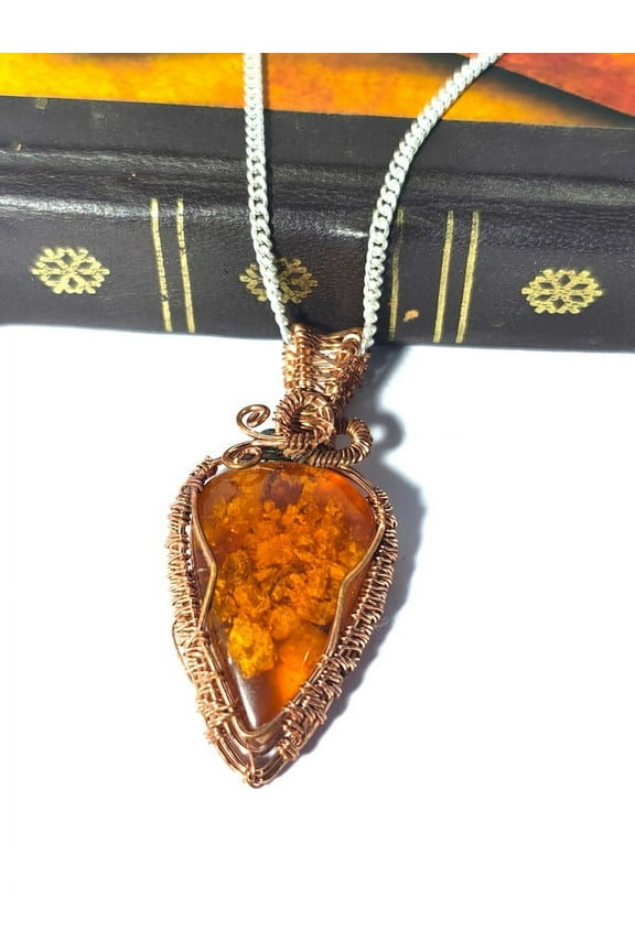 Beautiful Baltic Amber Pendant Copper Wire Wrapped Pendant Oxidized Copper Baltic Amber Gemstone Pendant Copper PendantGiftToHer