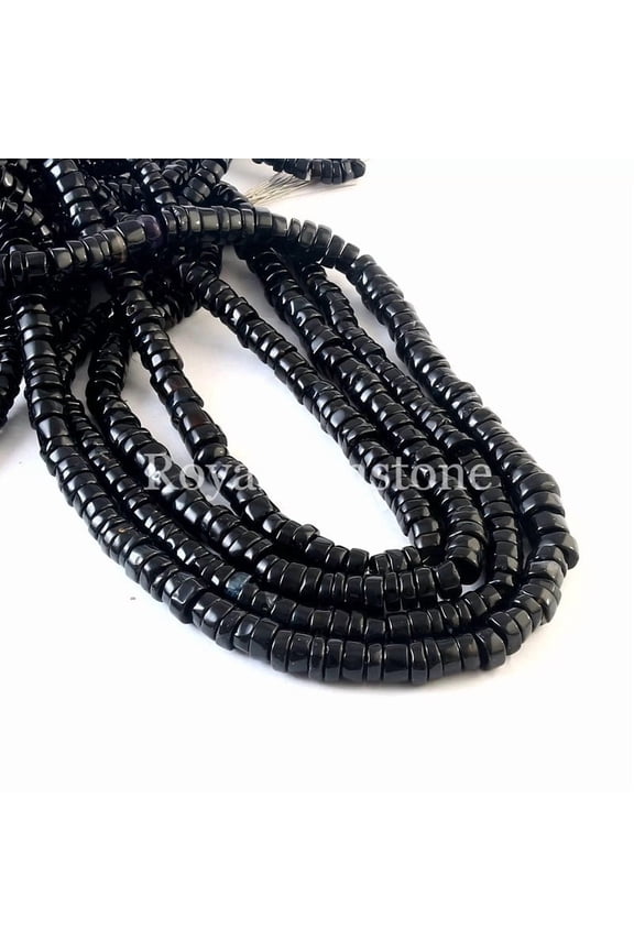 Black Spinel Smooth Rondelle Beads, Black Spinel Gemstone Beads Beaded Necklace
