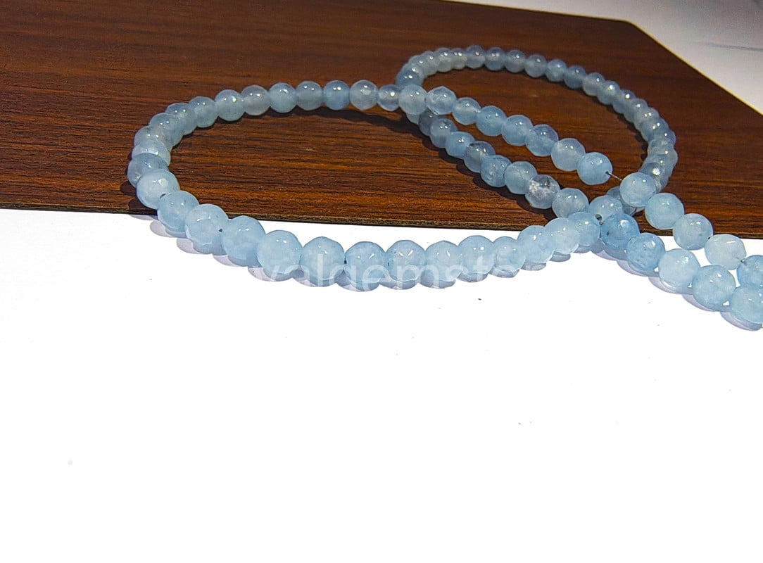 ROYALGEMSTONE Blue Chalcedony BeadsRound Gemstones Faceted Rondelle Jade Beads Beaded Necklace