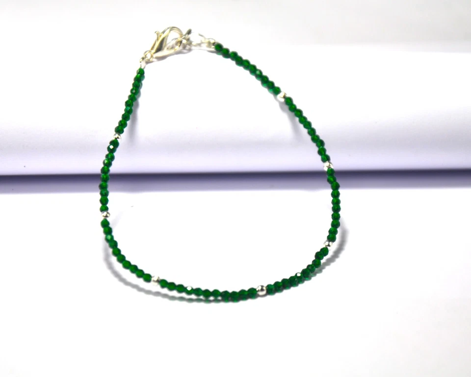ROYALGEMSTONE Green Onyx Necklace, 2mm Green Beads Necklace, Onyx Jewelry, Onyx Beads ,Silver