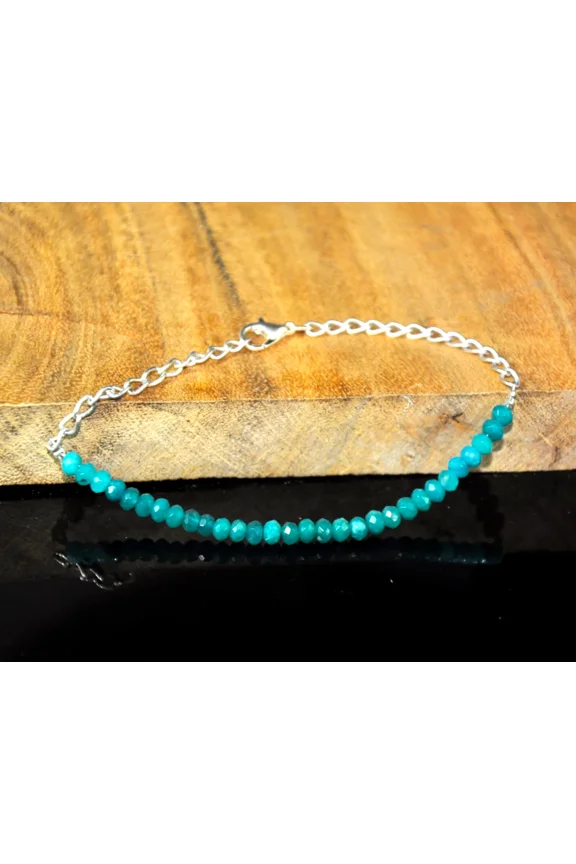 Handcrafted Turquoise Beaded Chain Bracelet, Silver-Plated, Faceted Crystal Desi