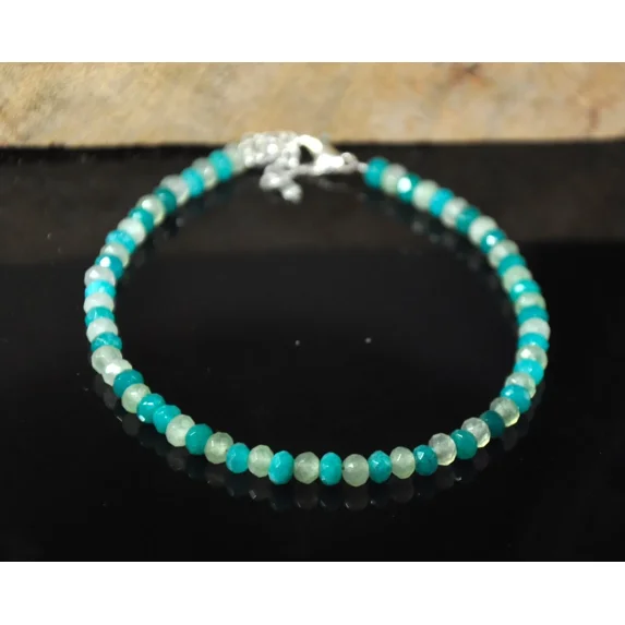 ROYALGEMSTONE Handcrafted Turquoise and White Beaded Bracelet, Alternating Pattern, Silver