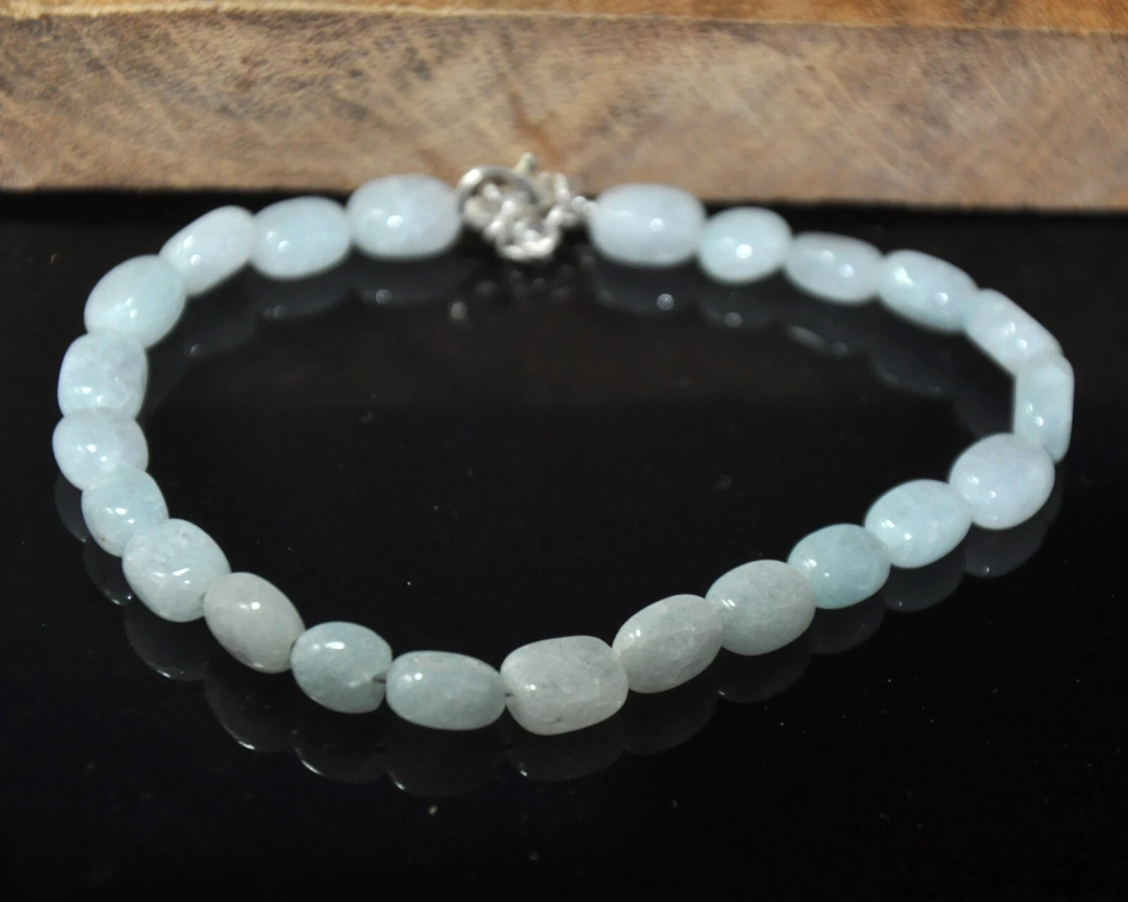 ROYALGEMSTONE Natural Aquamarine Oval Beaded Necklace, Light Blue Gemstone Jewellery