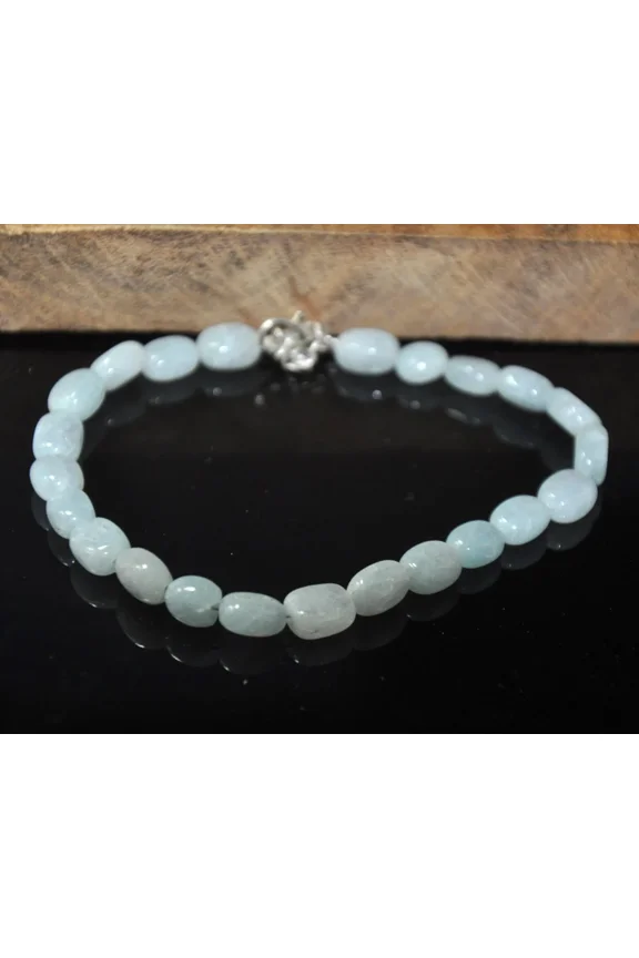 Natural Aquamarine Oval Beaded Necklace, Light Blue Gemstone Jewellery