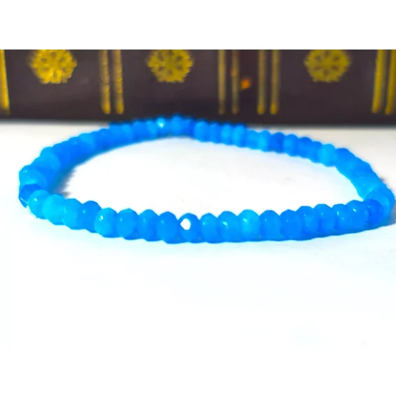 ROYALGEMSTONE Natural Blue Crystal Beaded Stretch Bracelet, Natural Jade Bracelet , 8 inches