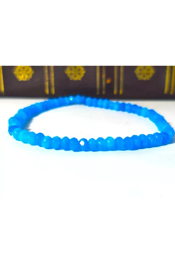 Natural Blue Crystal Beaded Stretch Bracelet, Natural Jade Bracelet , 8 inches