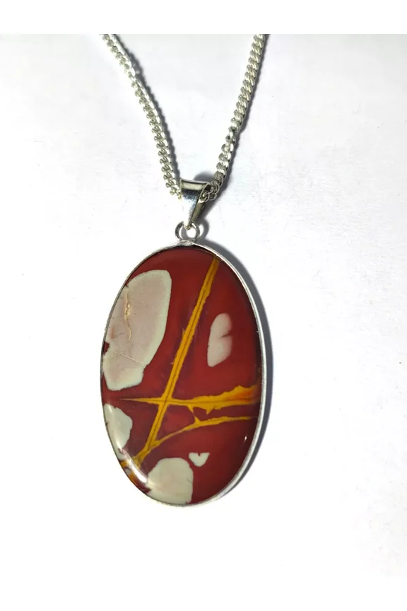 Oval Red Jasper Pendant Necklace with Silver Chain, Natural Stone Jewelry Jasper