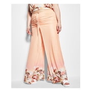 ROYALTY Womens Beige Ruched Tie Pull-on Front Overlay Printed High Waist Pants XL