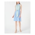thumbnail image 1 of ROYALTY Womens Blue Striped Sleeveless Knee Length Shirt Dress Size: M, 1 of 4