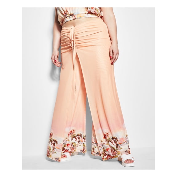 ROYALTY Womens Orange Ruched Tie Pull-on Front Overlay Printed High Waist Pants M