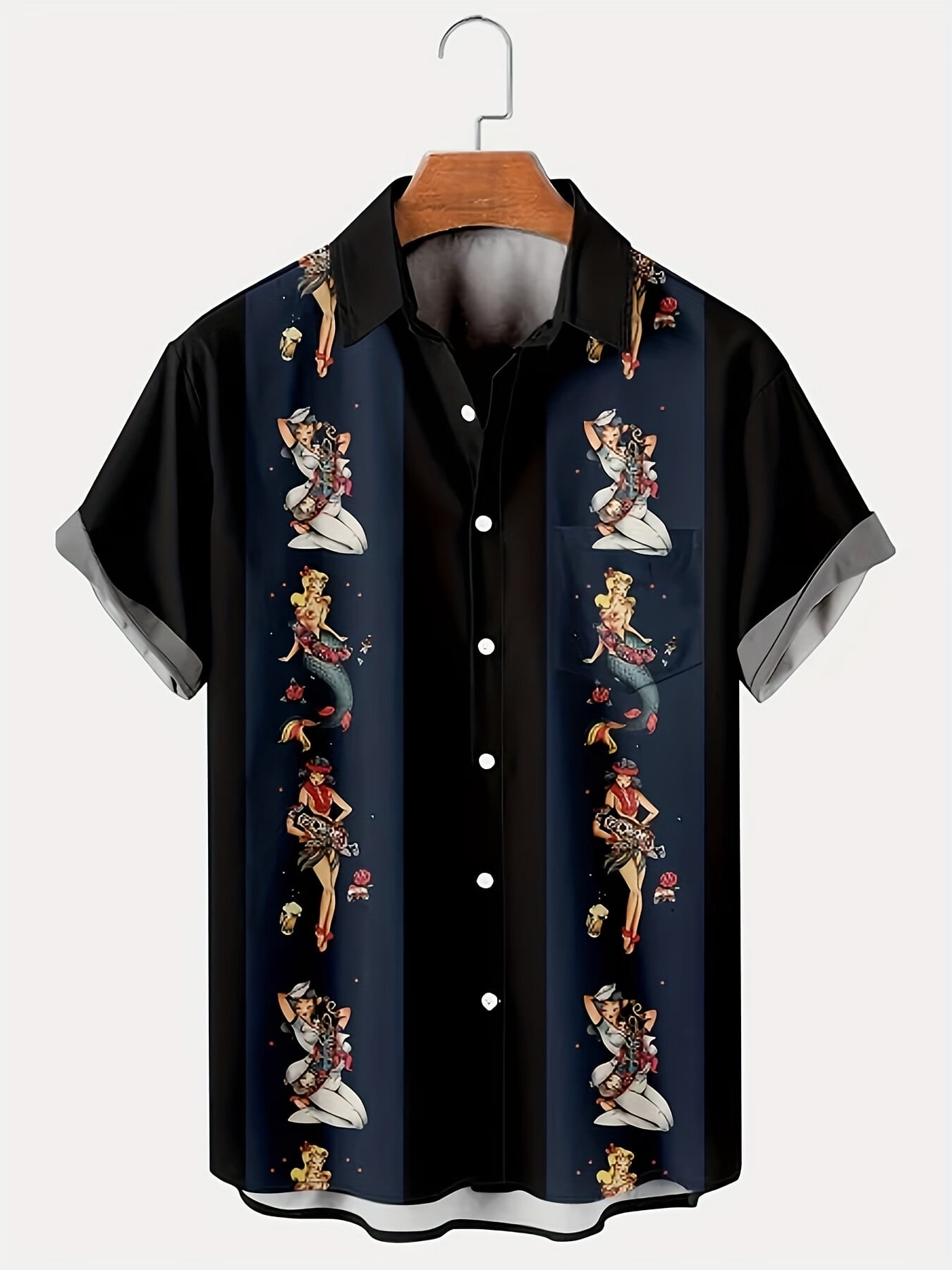 ROYAURA Men's Retro Bowling Shirts 50s Rockabilly Style Button Down