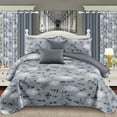 thumbnail image 1 of 9pcs Quilt Bedding Set Grey Floral Bedspread California King Size for Bedroom, Lightweight Comforter with 2 Pillow Shams, 6 Matching Curtains 92x106In, 1 of 6