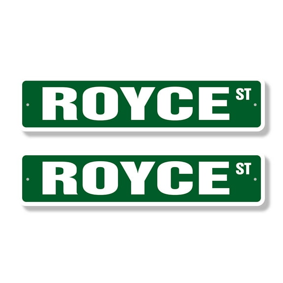 ROYCE Classic Street Sign (2 Pack) Childrens Name Room Sign Road Sign | 4" X 18" Plastic Address Sign