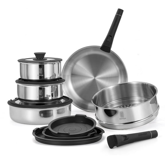 ROYDX Cilp 16-Piece Stainless Steel Cookware Set with Adjustable Handles