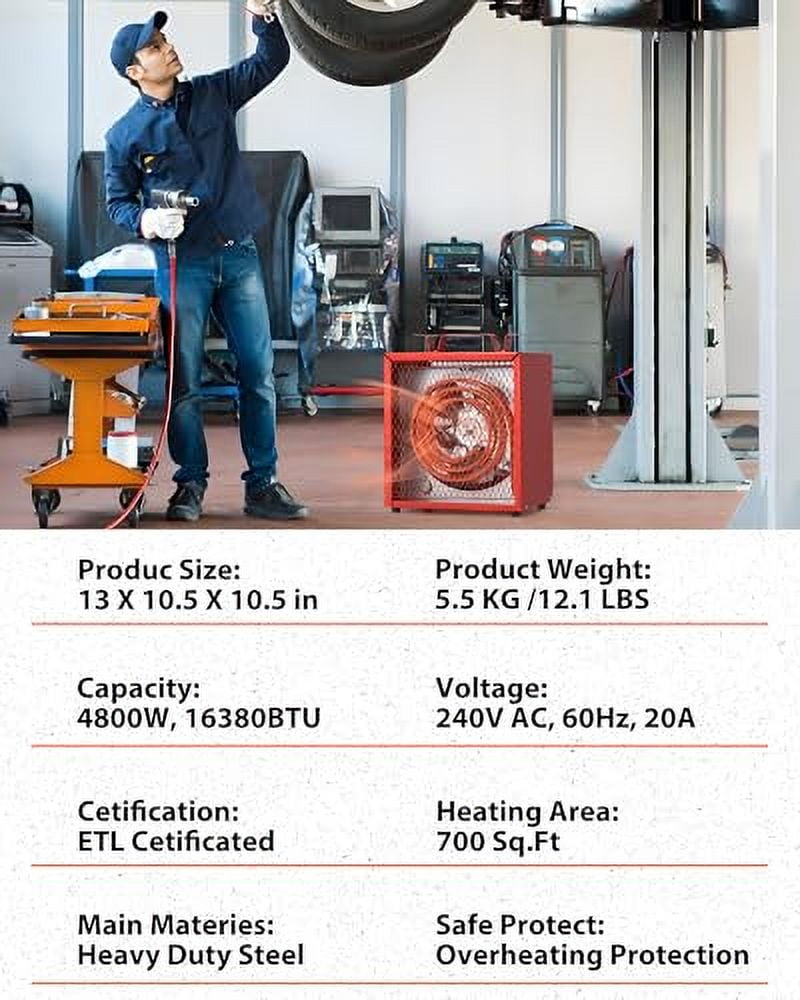ROYGROW 240V Fan-Forced Industrial Heater 4800W, Workshop Utility Space Heater with Thermostat Control, Overheat Protection, Carry Handle, NEMA 6-30P, Heavy Gauge Steel Heater for