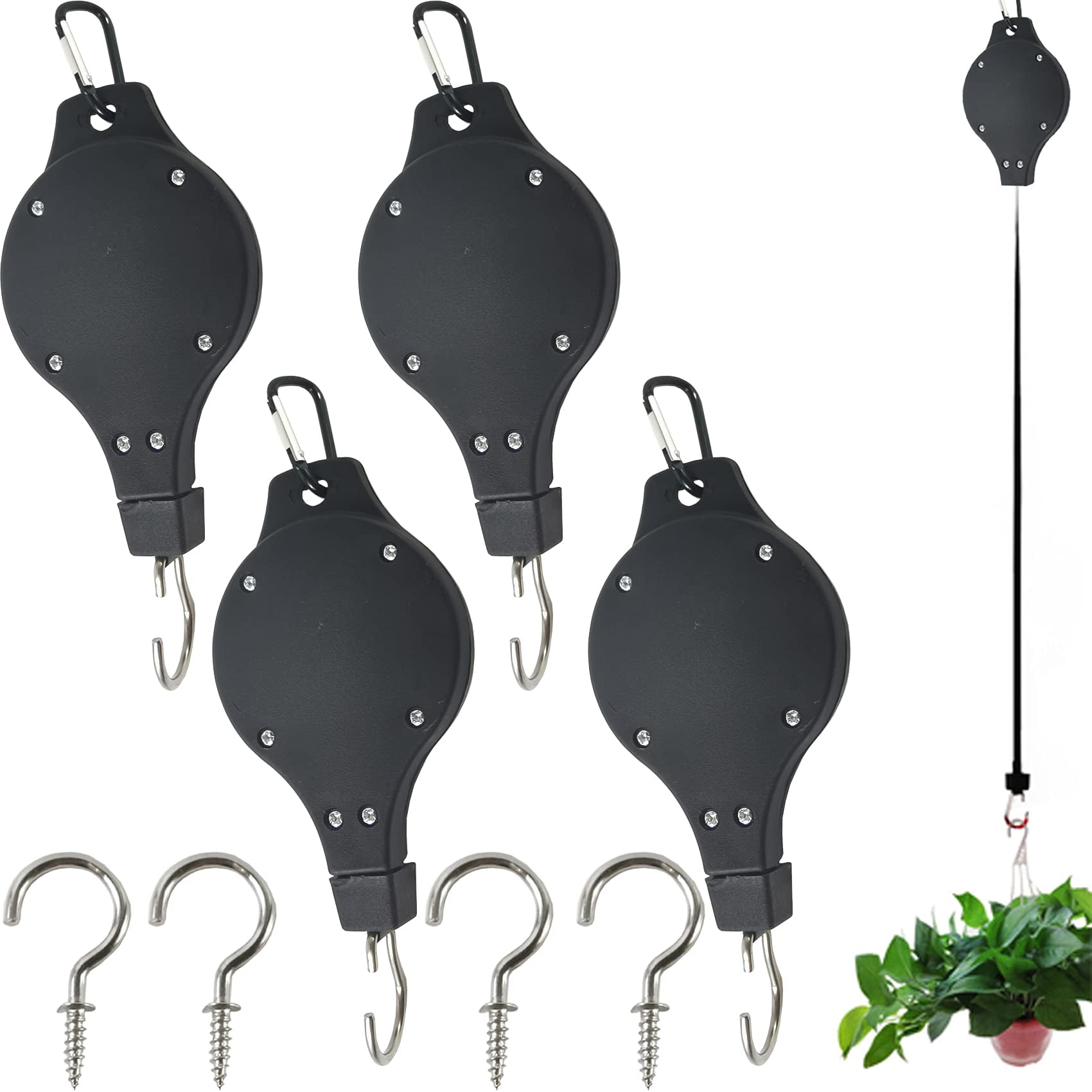 ROYHOO 4PCS Plant Pulley EC36 Hanger with 4PCS Ceiling Hooks