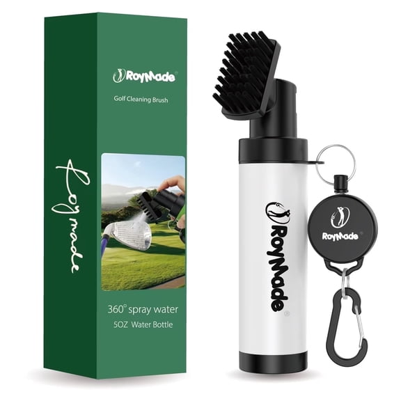 ROYMADE Pro Golf Club Brush Cleaner with 5oz Water Bottle 360° Spray Water Easy Cleaning with Nylon Bristles, Adjustable Duty Retractable Clip, Carabiner Clip,Best Golf Gifts