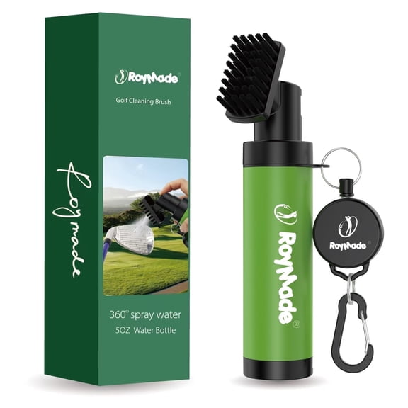 ROYMADE Pro Golf Club Brush Cleaner with 5oz Water Bottle 360° Spray Water Easy Cleaning with Nylon Bristles, Adjustable Duty Retractable Clip, Carabiner Clip,Best Golf Gifts