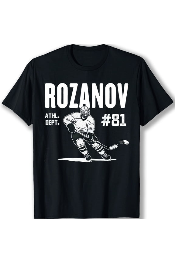 ROZANOV ATHL. DEPT. #81 Graphic T-Shirt featuring Vintage Hockey Player Design