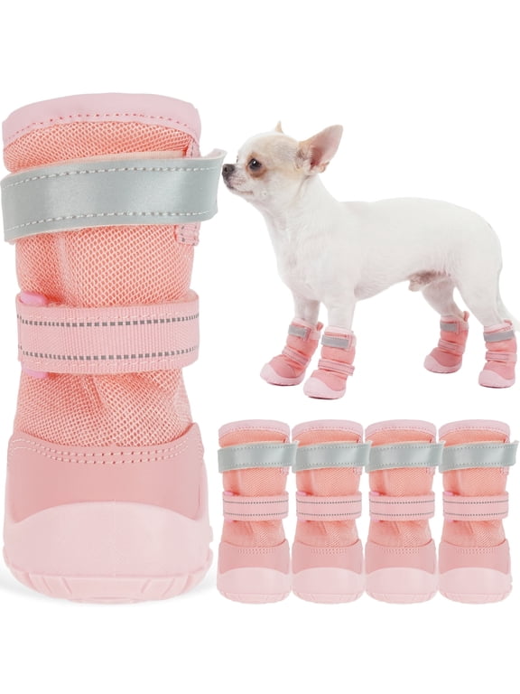 4PCS Dog Shoes for Hot Pavement Breathable Anti-Slip Reflective Summer Dog Booties for Walking Running Paw Protectors for Small Medium Large Dogs,Pink,#1