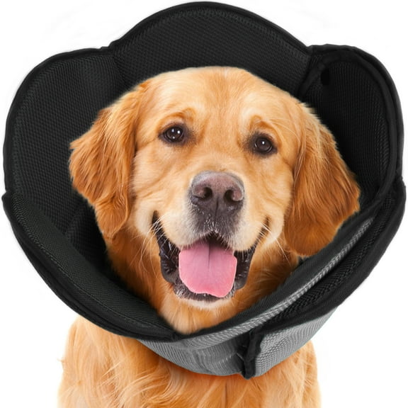 ROZKITCH Adjustable Dog Cone Soft Dog Collars for Small Medium and Large Dogs E Collar After Surgery Black L