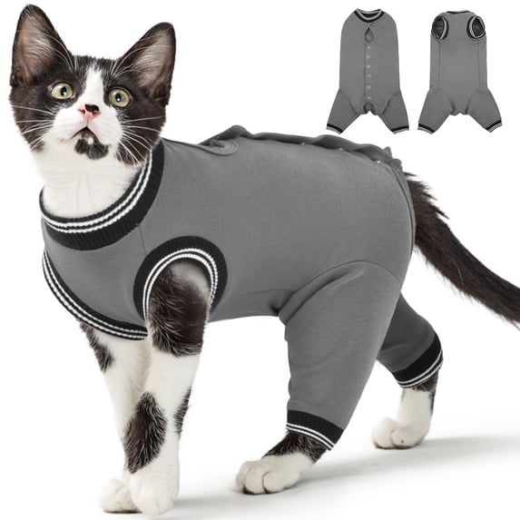 ROZKITCH Soft Cat Recovery Suit, Elastic Cat Onesie after Surgery, Rear Leg and Abdomen Wound Protection, Cat Cone Collar Alternative, Gray, L