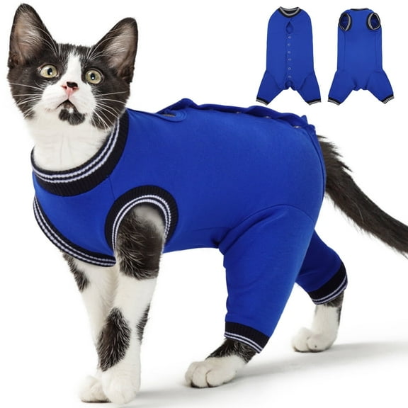 ROZKITCH Cat Recovery Suit, Elastic Cat Onesie after Surgery, Rear Leg and Abdomen Wound Protection, Cat Cone Collar Alternative, Blue, M