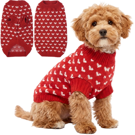ROZKITCH Dog Sweater, Soft Stretch Knit Winter Pet Clothes with Heart Pattern, Warm Pullover Dog Sweater for Small Medium Dogs, Red, XS