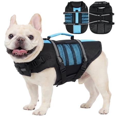 ROZKITCH Dog Life Vest for Swimming Boating with Rescue Handle and Superior Buoyancy,High-Visibility Swimming Vest for Small Dogs,Blue,S