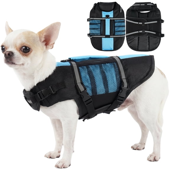 ROZKITCH Dog Life Jacket with Rescue Handle,High Buoyancy Reflective Life Flotation Vest for Swimming Boating Beach Pool,Pet Lifesaver for Small Dogs,Blue,XS