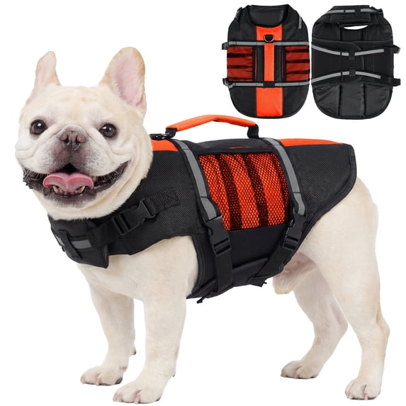 ROZKITCH Dog Life Vest for Swimming Boating with Rescue Handle and Superior Buoyancy,High-Visibility Swimming Vest for Small Dogs,Orange,S