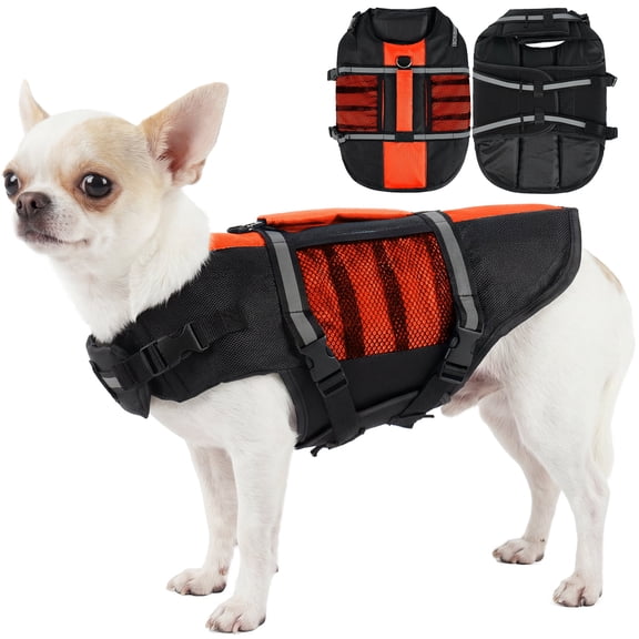 ROZKITCH Dog Life Jacket with Rescue Handle,High Buoyancy Reflective Life Flotation Vest for Swimming Boating Beach Pool,Pet Lifesaver for Small Dogs,Orange,XS