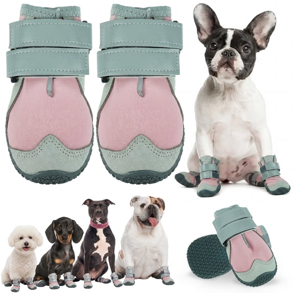 ROZKITCH Dog Shoes for Medium Dogs,Anti-Slip Dog Boots & Paw Protectors for Hardwood Floors,Reflective Dog Booties for Hot Pavement Winter Snow Hiking,Pink,4PCS,Size 7