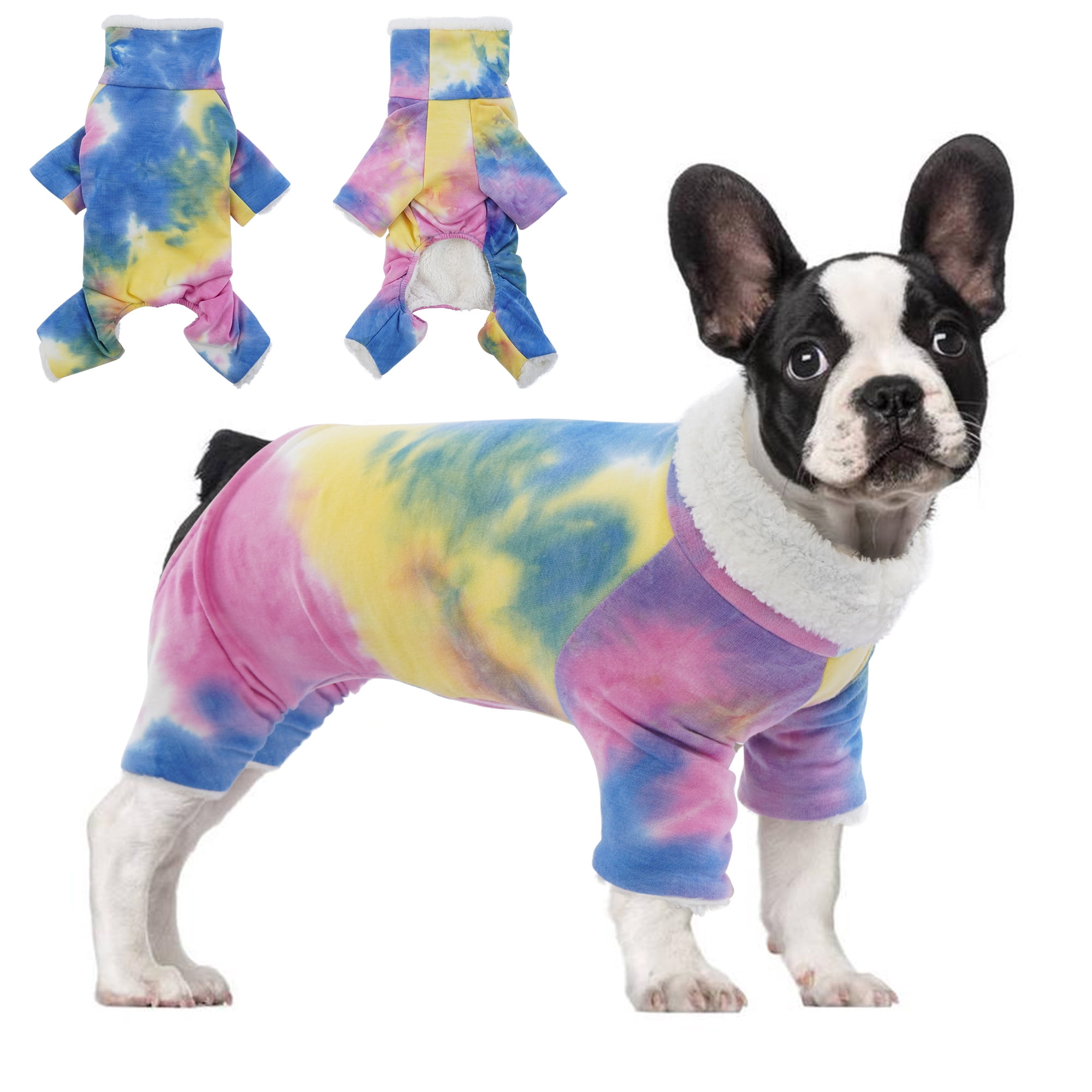 ROZKITCH Rainbow Tie Dye Dog Pajamas Soft Cotton Turtleneck Dog Onesies