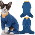 thumbnail image 1 of ROZKITCH Sticky Cat Clothes Soft Cat Recovery Suit Stretchy Cat Onesie - Hair Loss Prevention Prevents Licking Body and Leg Wounds After Surgery, Blue, L, 1 of 9