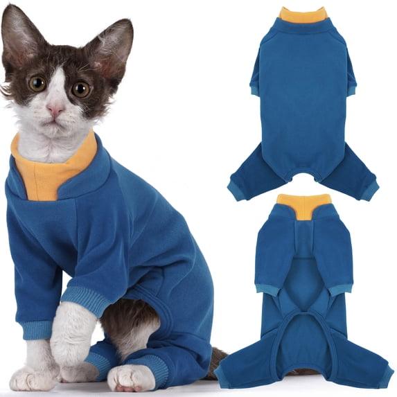 ROZKITCH Sticky Cat Clothes Soft Cat Recovery Suit Stretchy Cat Onesie - Hair Loss Prevention Prevents Licking Body and Leg Wounds After Surgery, Blue, L