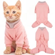 ROZKITCH Sticky Cat Clothes Soft Cat Recovery Suit Stretchy Cat Onesie - Hair Loss Prevention Prevents Licking Body and Leg Wounds After Surgery, Pink, S